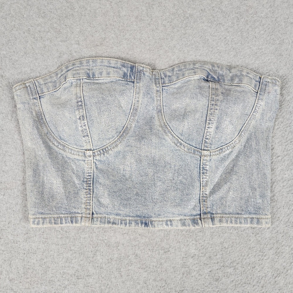 BLANKNYC Corset Strapless Tube Top Womens M Blue Denim Cotton Stretch Back Zip